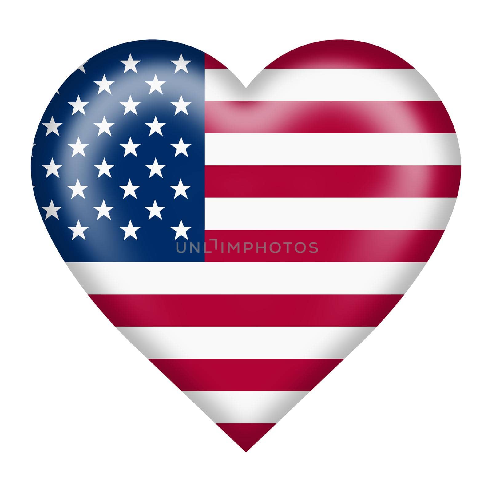 A United States flag heart button isolated on white with clipping path