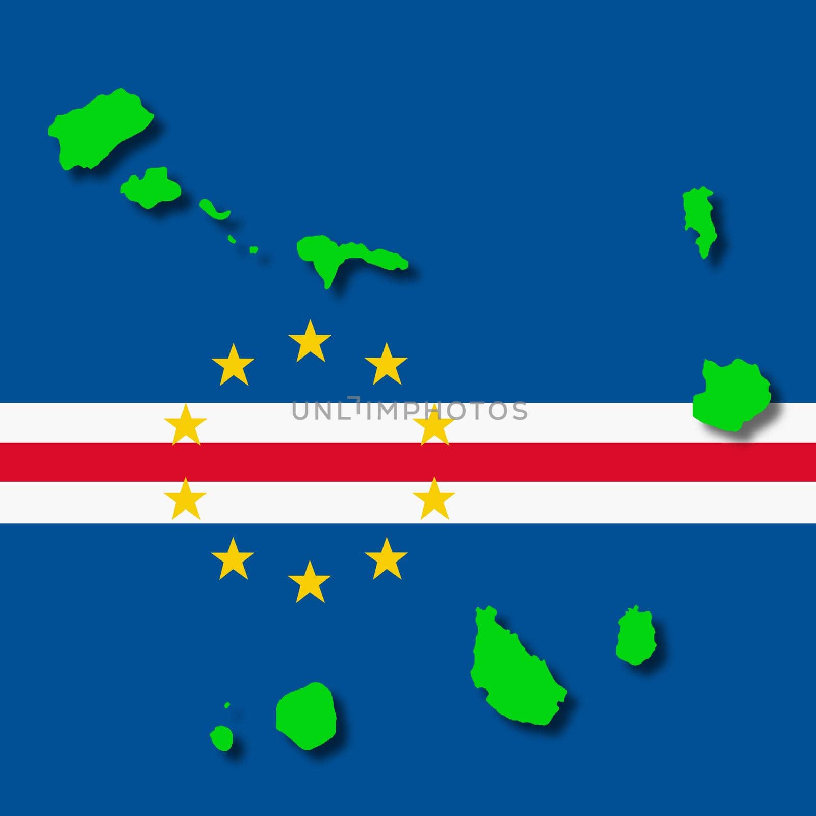 A Cape Verde Islands flag map on background 3d illustration with clipping path