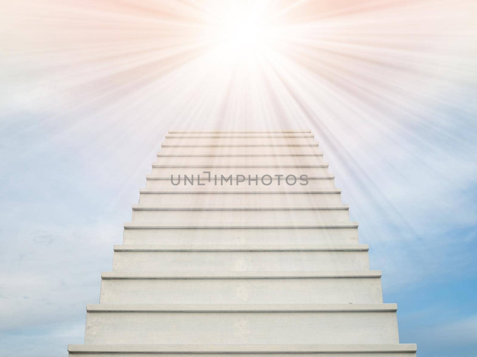 A white staircase stretches up the horizon. That means to be success or go to heaven. by Unimages2527
