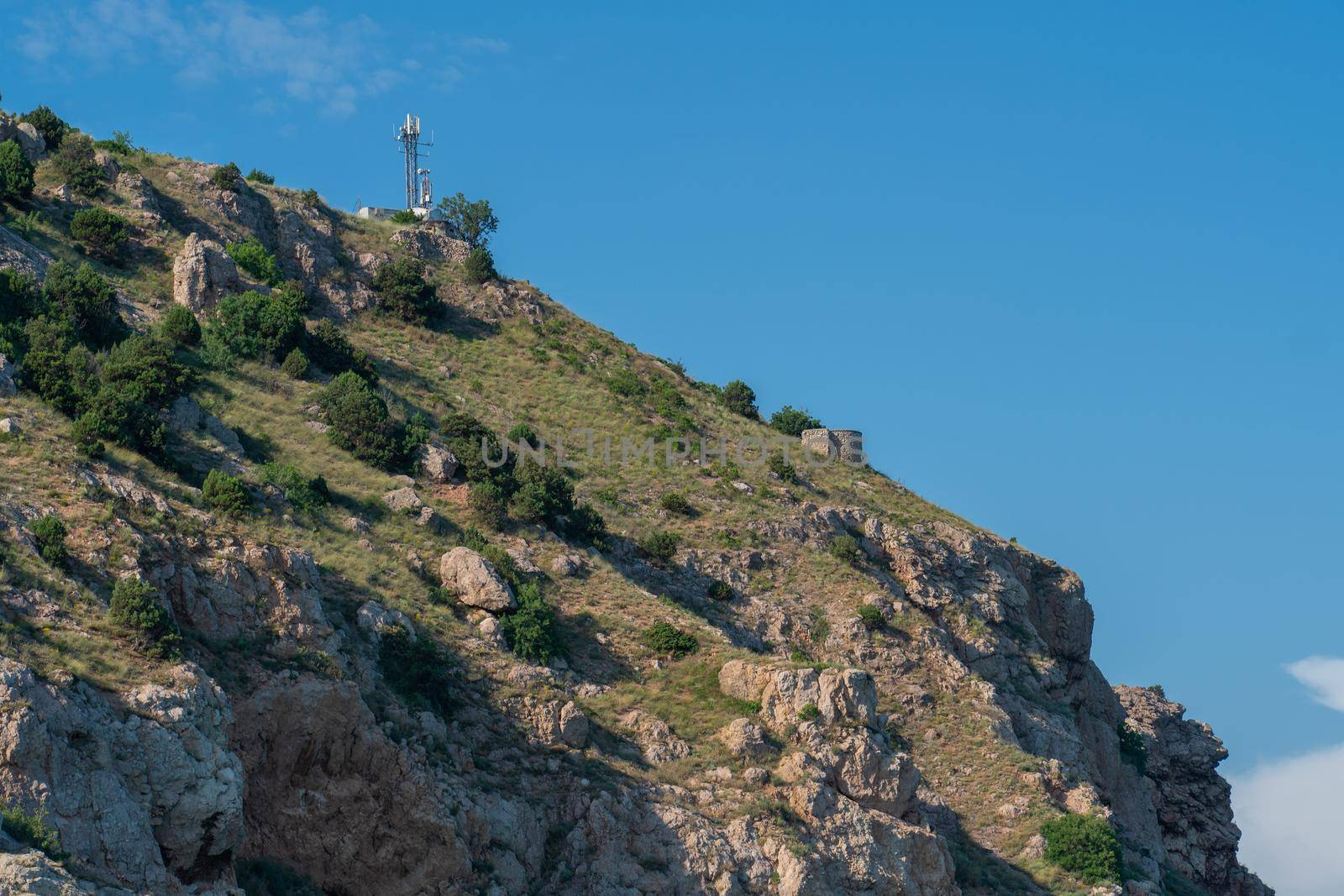 Mountains fortress bay balaklava crimea cembalo flying balaclava panorama port, from sky tourism in sevastopol and architecture boat, city beach. Ship russia sun,