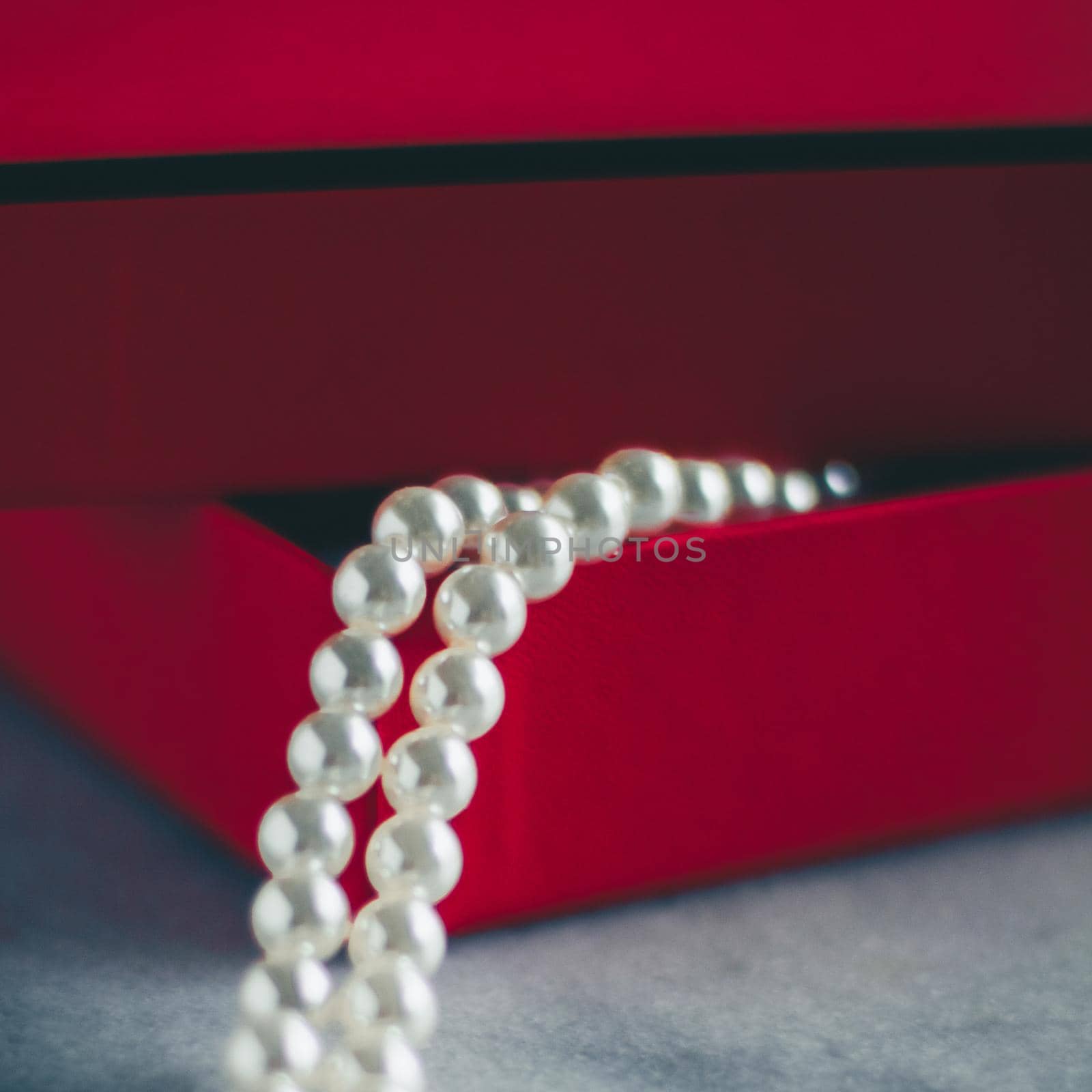 wonderful pearls in a red gift box, luxe present - jewellery and luxury gift for her styled concept by Anneleven