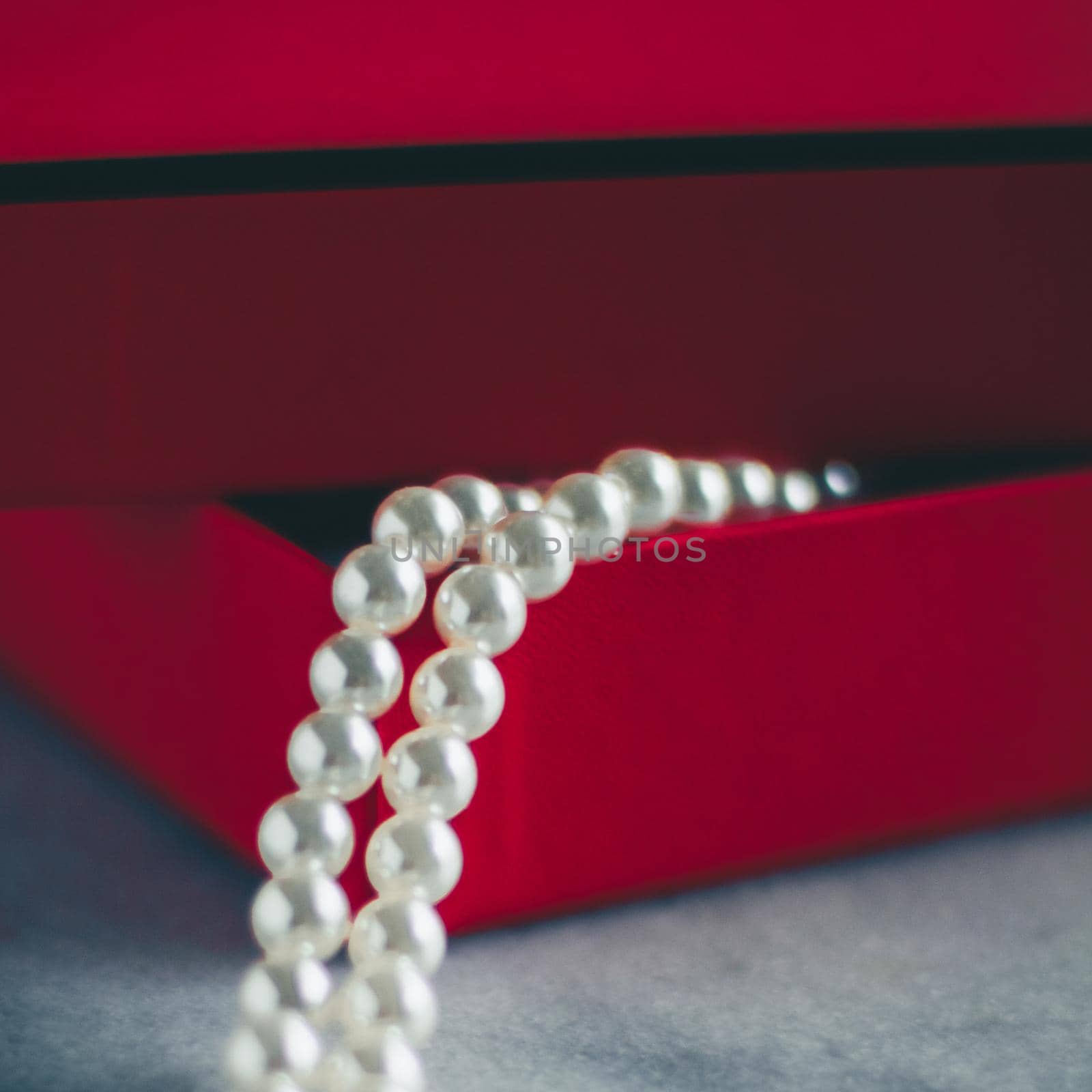 wonderful pearls in a red gift box, luxe present - jewellery and luxury gift for her styled concept, elegant visuals