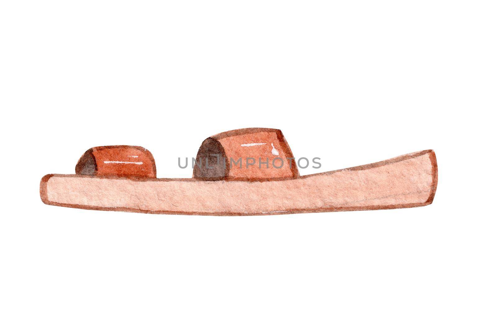 watercolor brown women shoes side view isolated on white background. Summer foot wear illustration