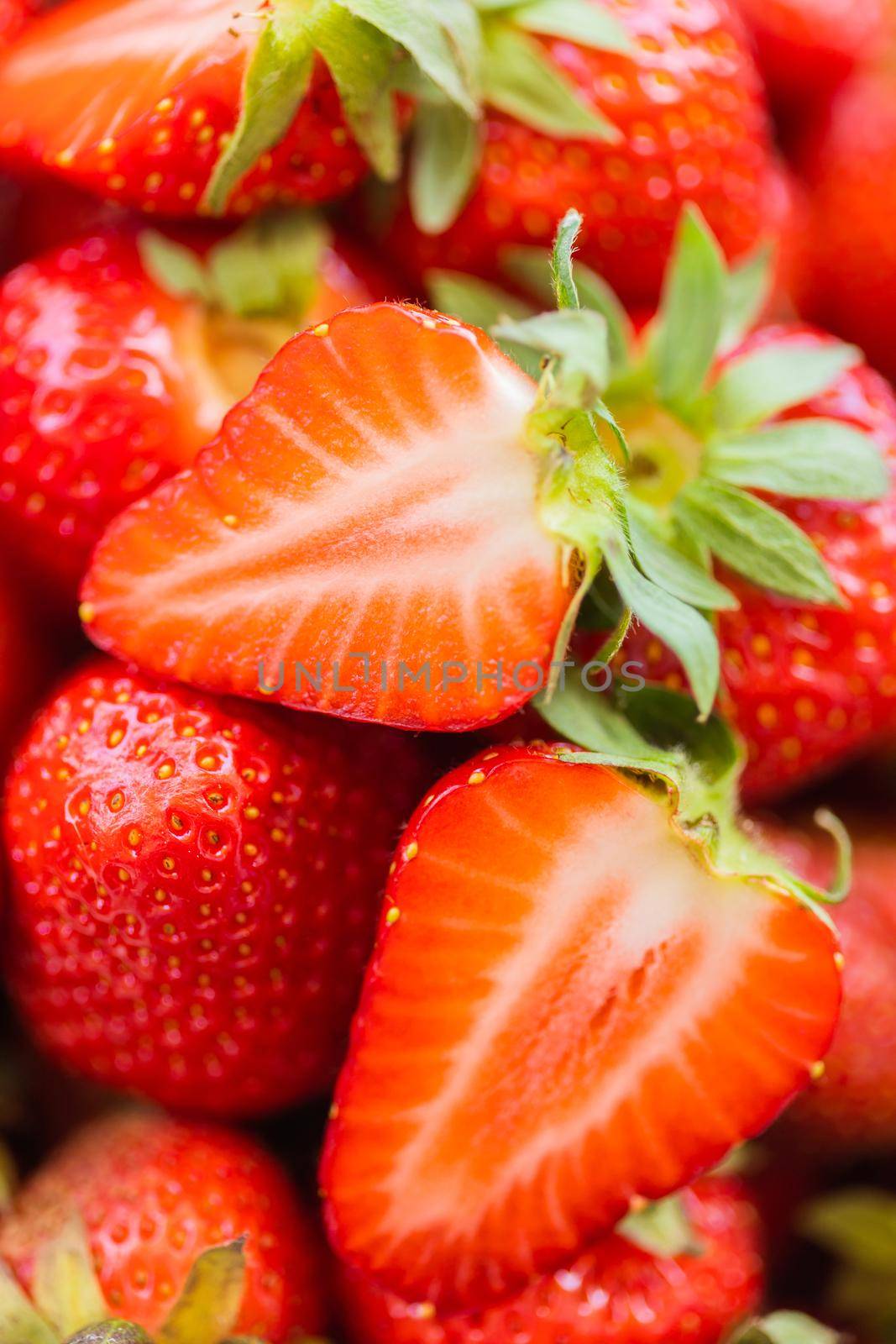 Strawberry fresh organic berries macro. Fruit background - healthy vitamin food