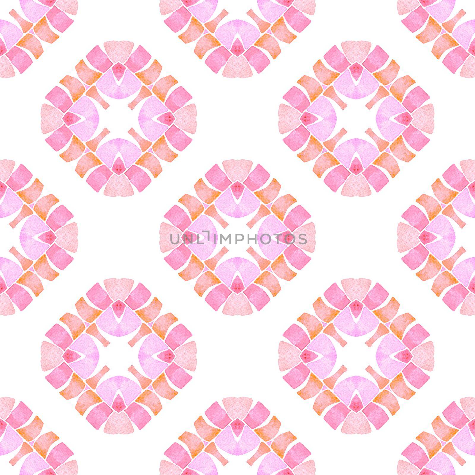 Watercolor summer ethnic border pattern. Orange extra boho chic summer design. Textile ready divine print, swimwear fabric, wallpaper, wrapping. Ethnic hand painted pattern.