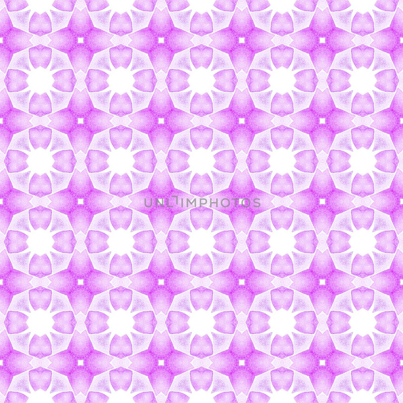 Ethnic hand painted pattern. Purple vibrant boho chic summer design. Watercolor summer ethnic border pattern. Textile ready decent print, swimwear fabric, wallpaper, wrapping.