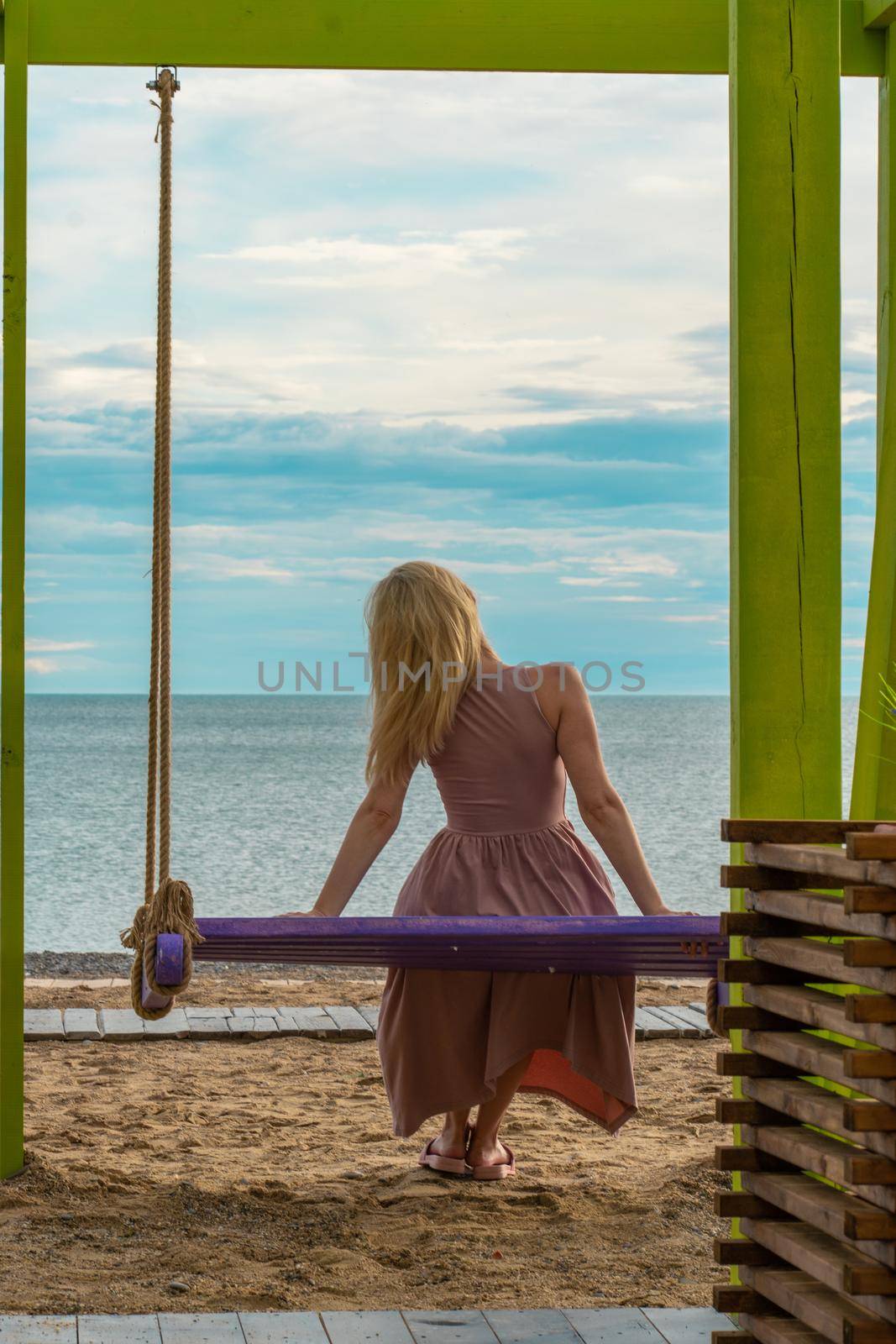 Swing beach sea happy summer travel woman leisure thailand asia, for traveler krabi in tropical and relaxation paradise, blue peaceful. Joy sunset landscape,
