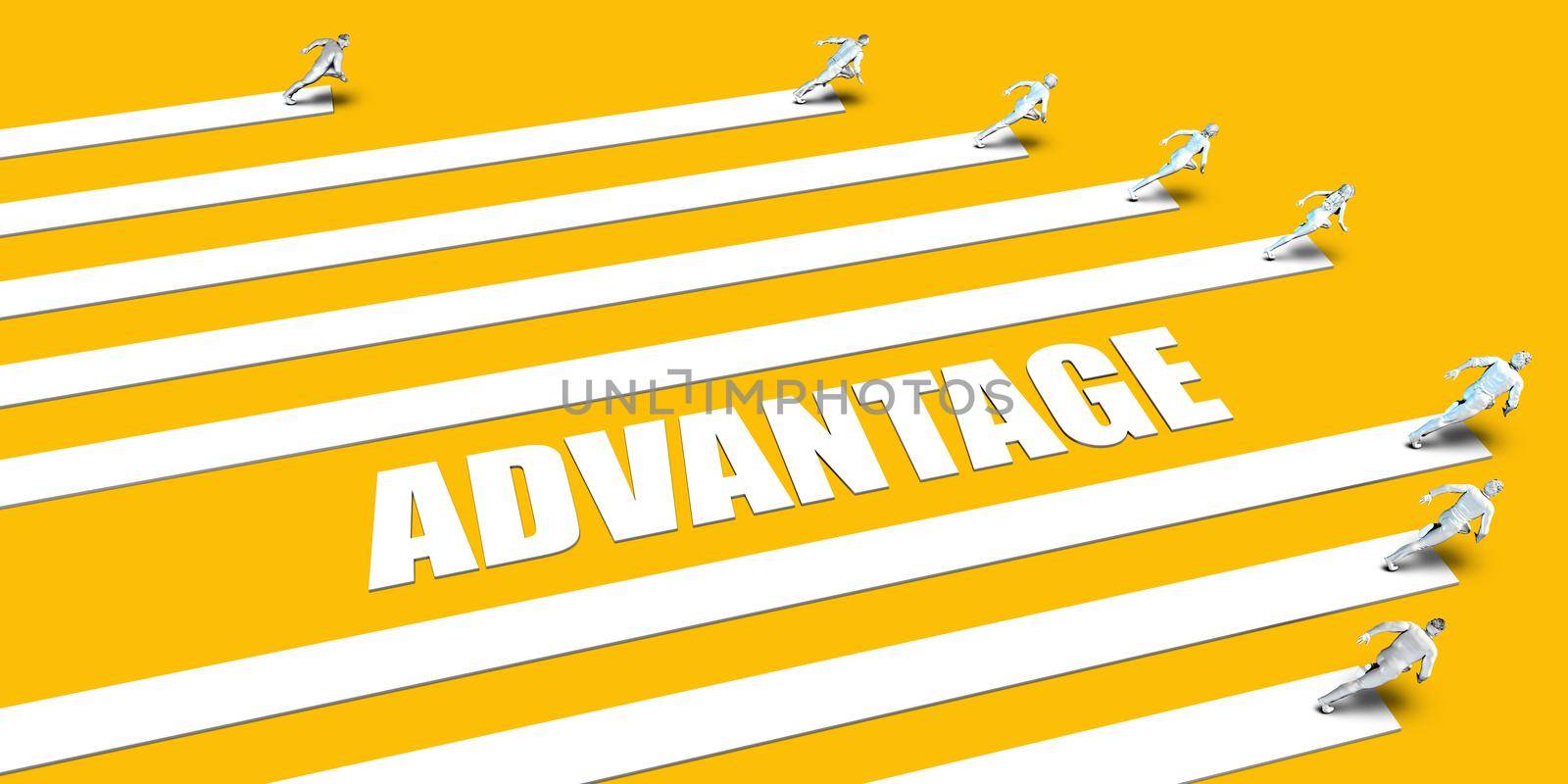 Advantage Concept with Business People Running on Yellow