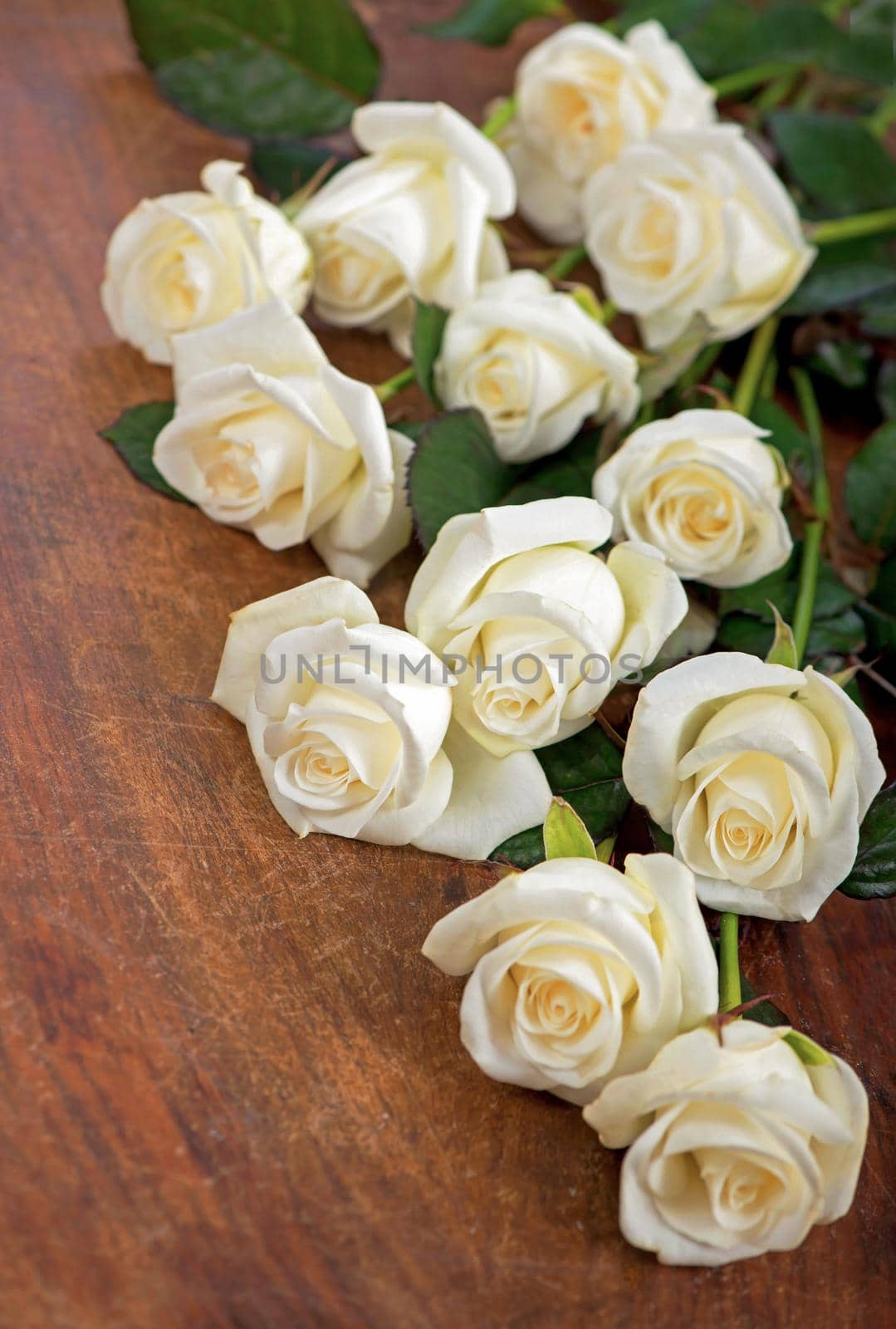 bouquet of white rose with green leaves