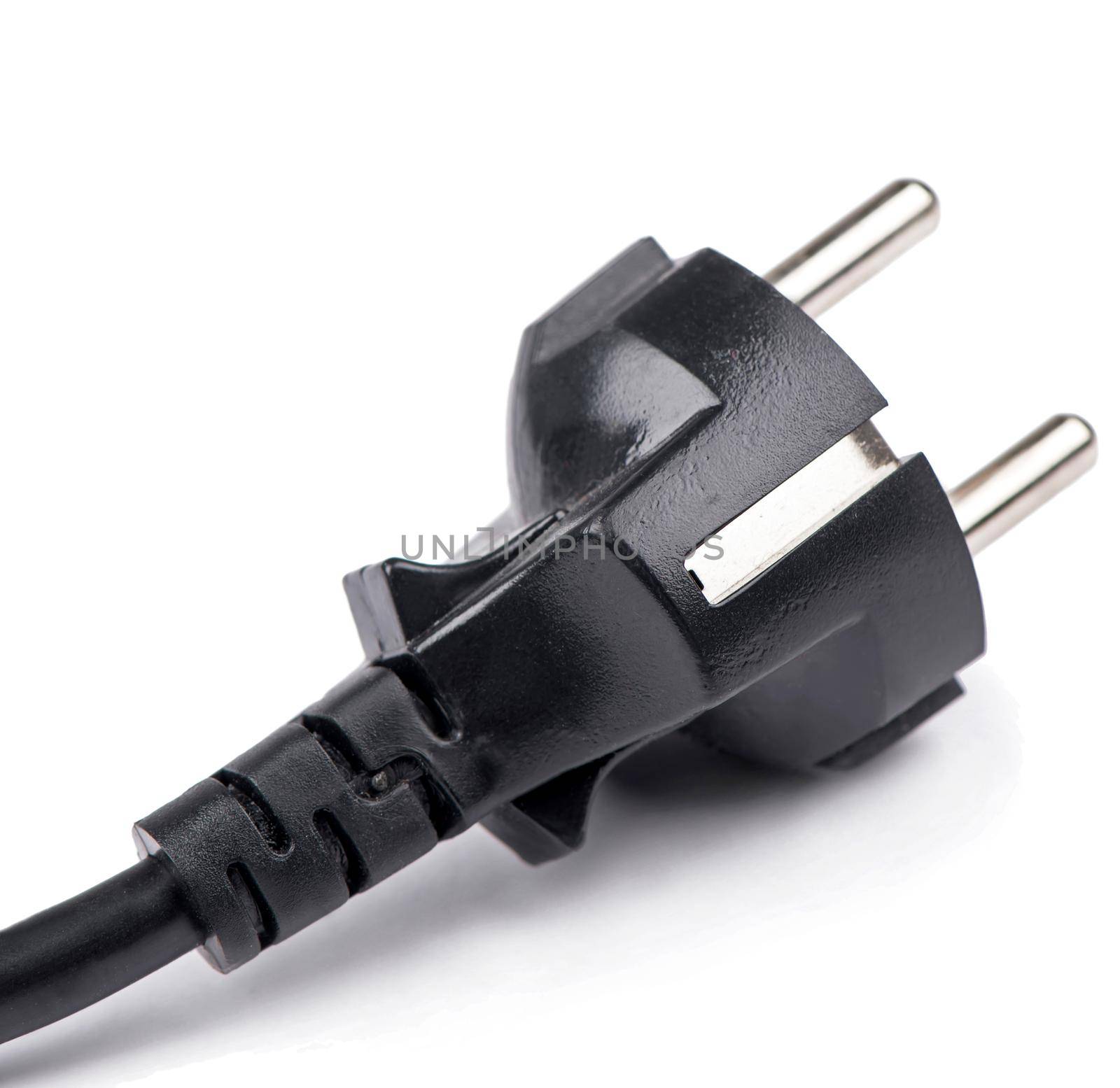 Black electrical plug and electrical cord isolated on white background by aprilphoto