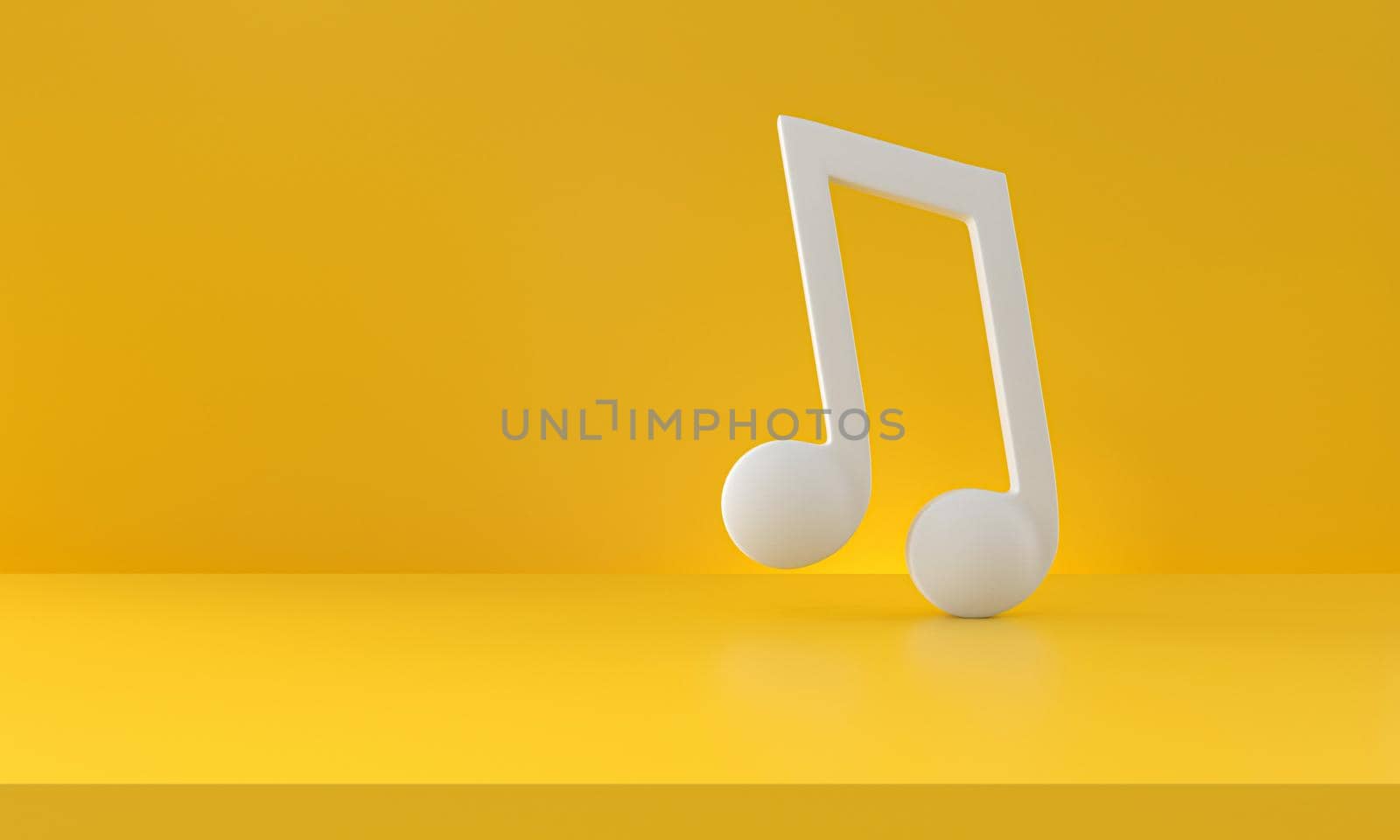White music note, tone icon isolated on yellow background. Minimalism concept. 3D Rendering