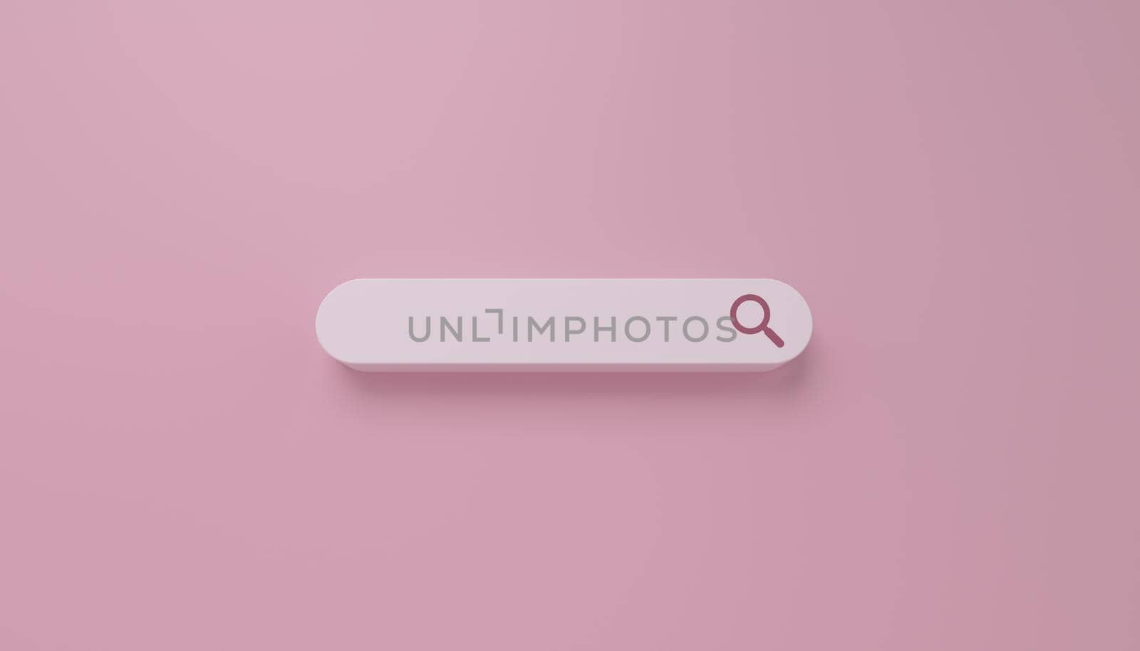 Minimal search bar in white on pink background. web search concept. 3D Rendering