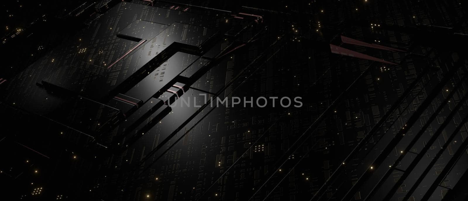 Abstract Metallic Abstract Square Science Tech Black Banner Background 3D Render