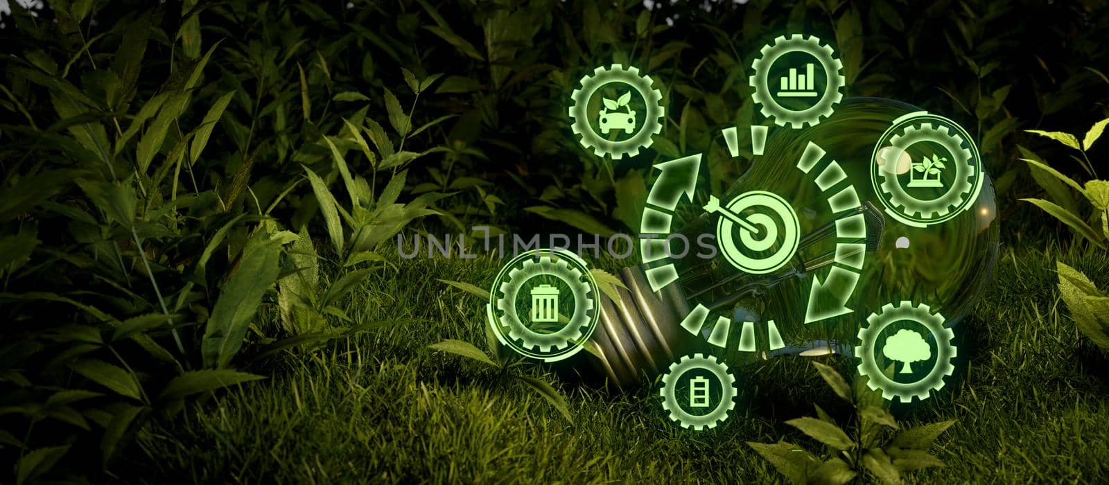 Earth Friendly Lightbulb Save Clean Planet Illustrative Banner Background 3D Rendering by yay_lmrb