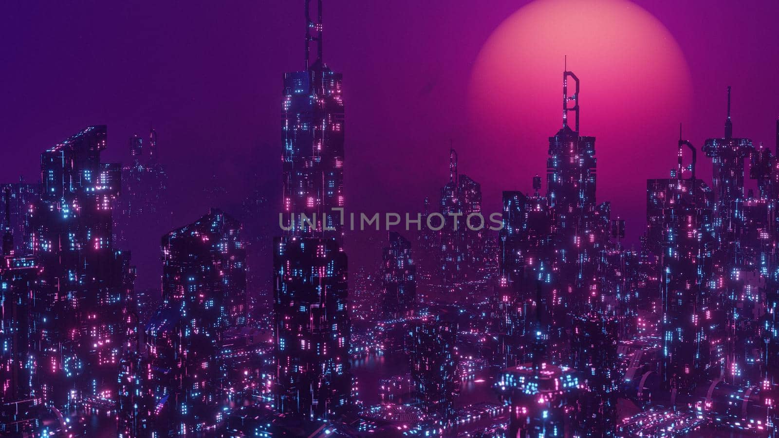 Concept Of The Future Neon Cyberpunk City Banner Background 3d Illustration