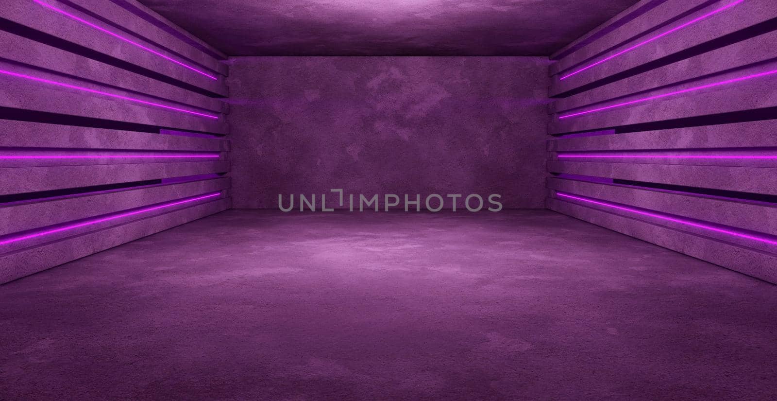 Computerized Inter Galactic Underground Hangar Tunnel Garage Realistic Background Showroom Violet Banner Background Space Age Concept 3D Rendering