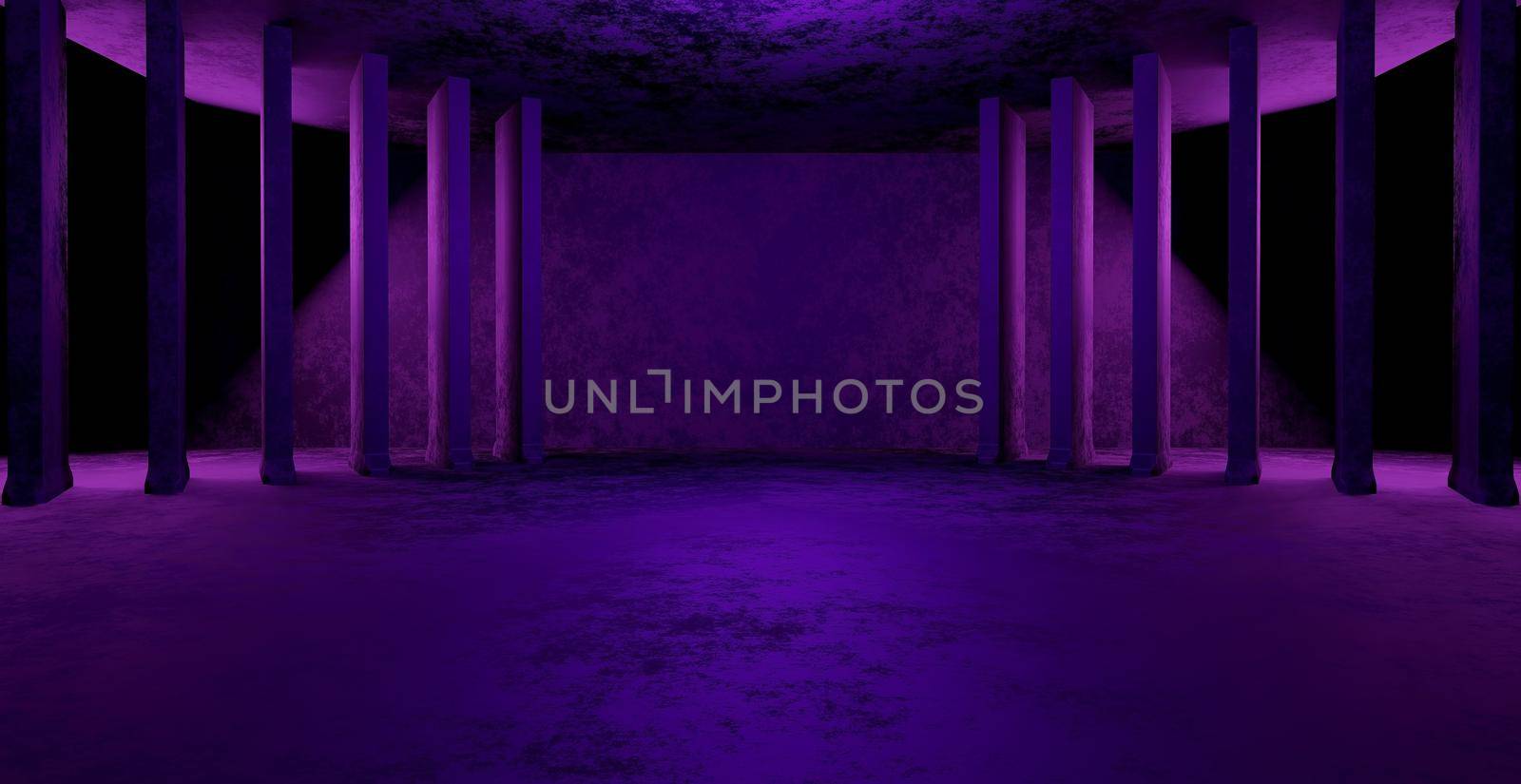 Rough Grungy Rusty Showroom Studio Room Interior Dark Purple Banner Background 3D Illustration