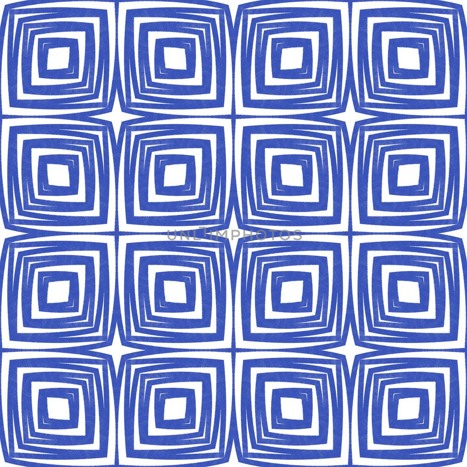 Geometric seamless pattern. Indigo symmetrical kaleidoscope background. Hand drawn geometric seamless design. Textile ready immaculate print, swimwear fabric, wallpaper, wrapping.