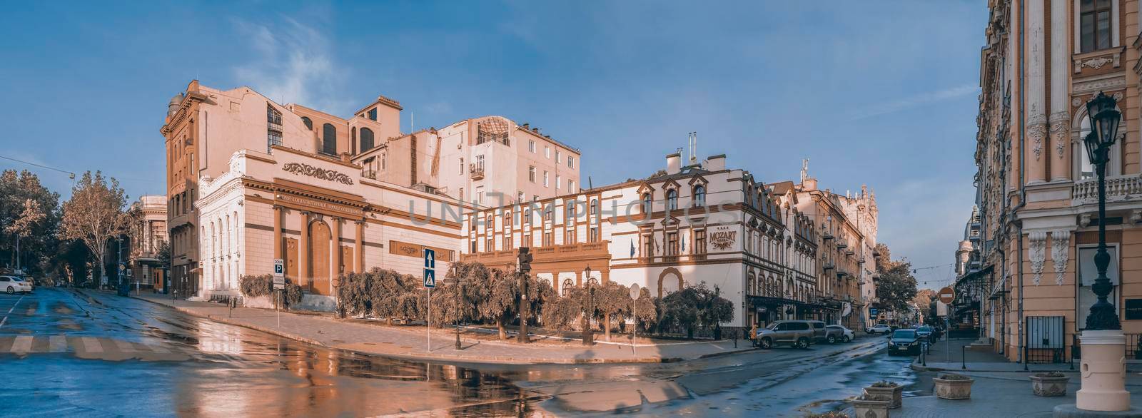 Odessa, Ukraine 12.08.2019. Historic buildings on the theater square in Odessa, Ukraine, in the early morning