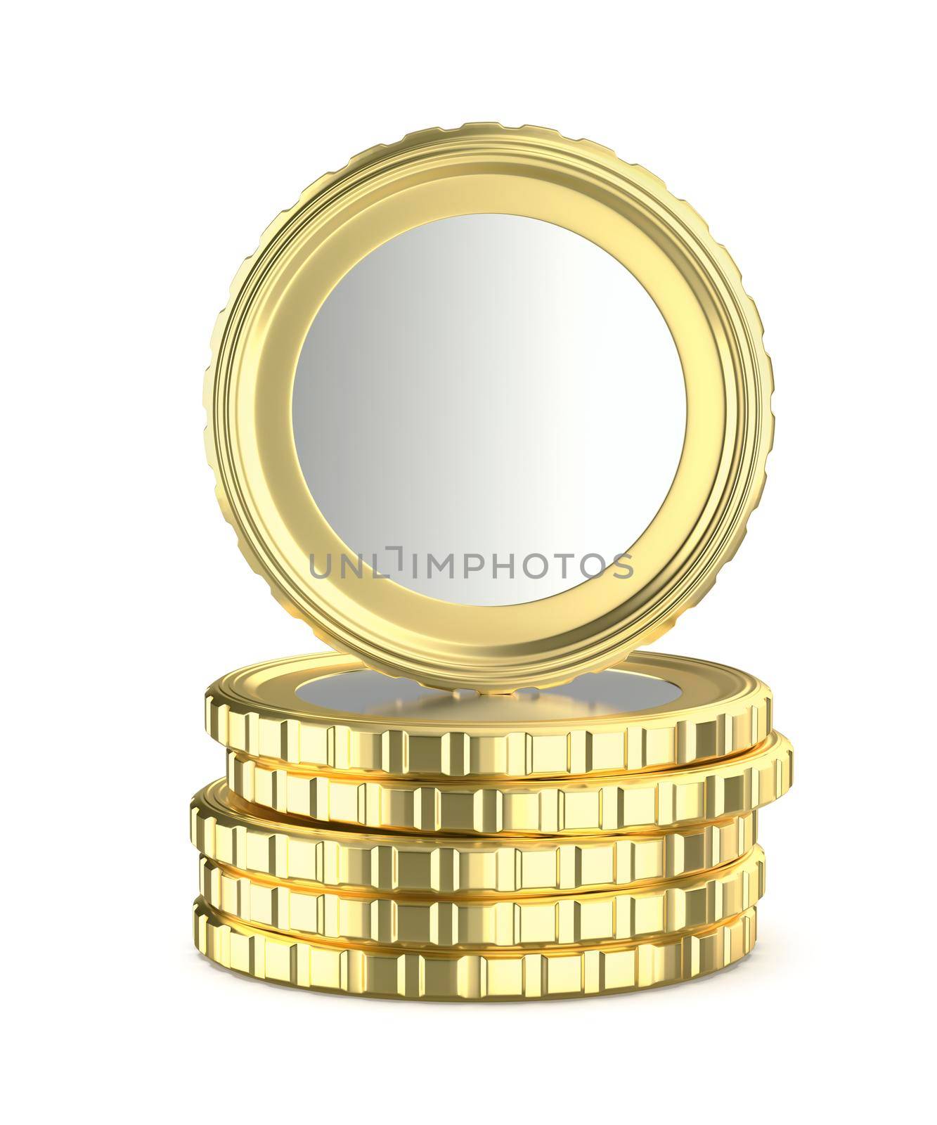 Stack with gold coins on white background