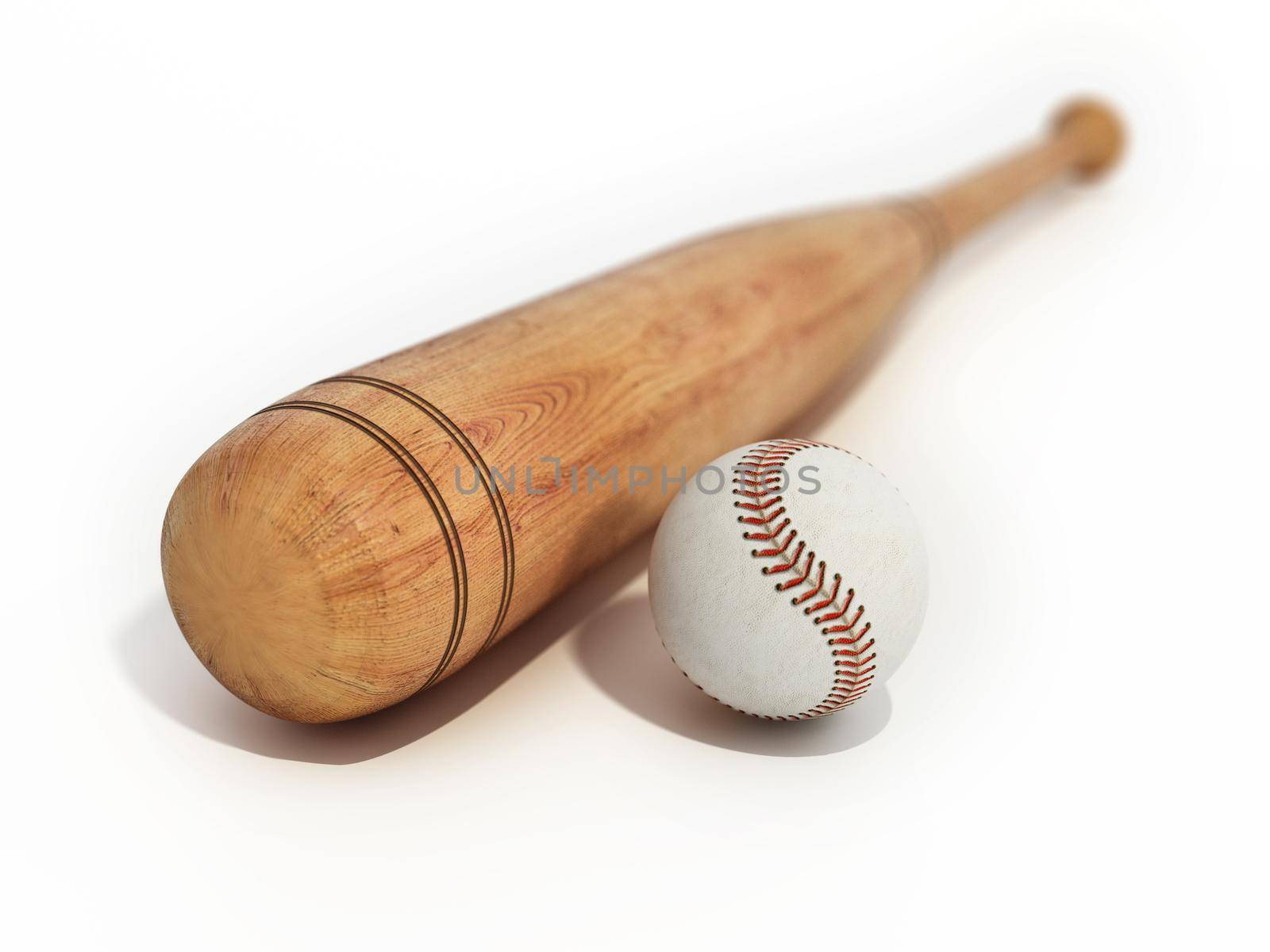 Baseball bat and ball isolated on white background. 3D illustration by Simsek