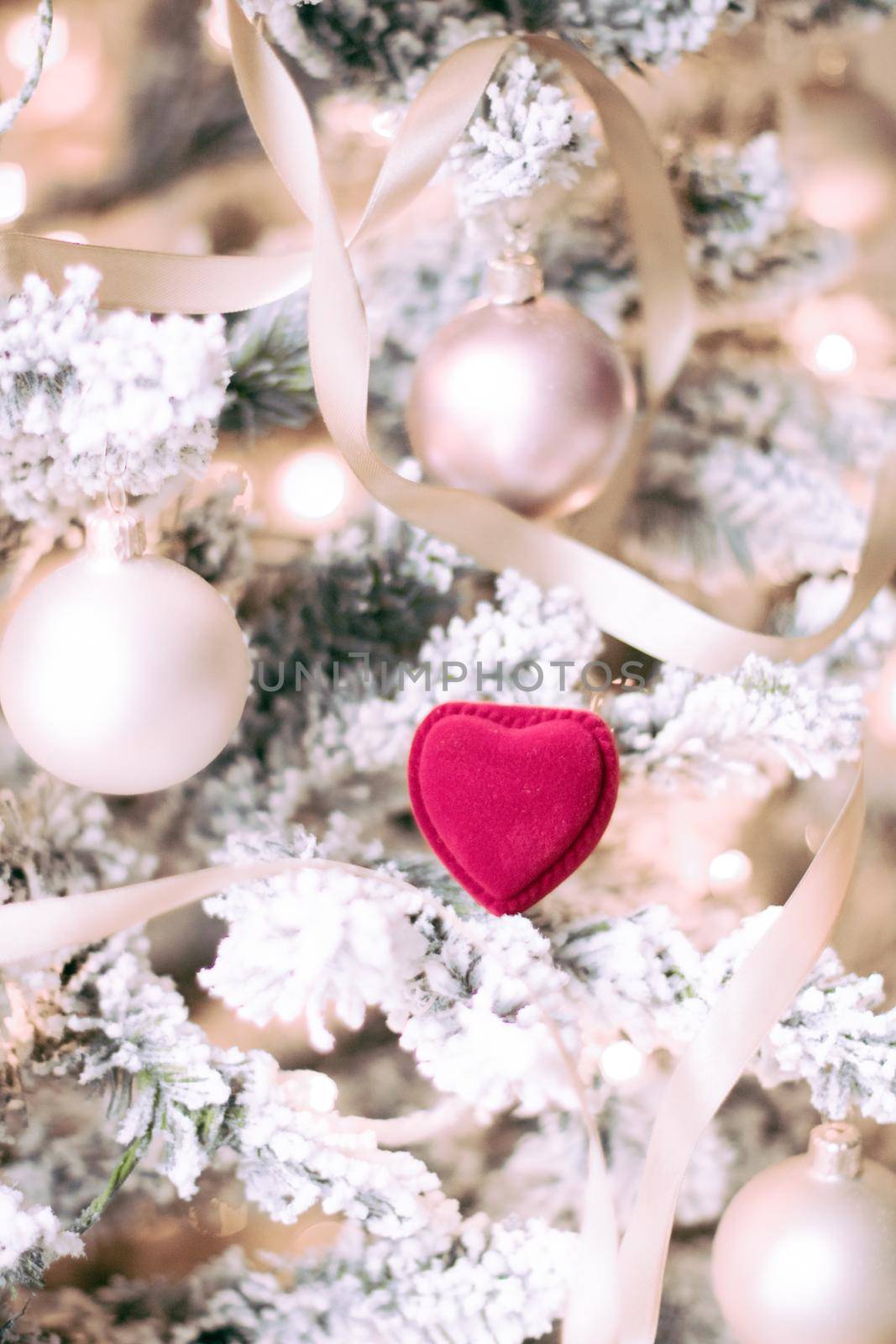 Red heart shaped jewellery box, a perfect holiday love surprise for her on Christmas