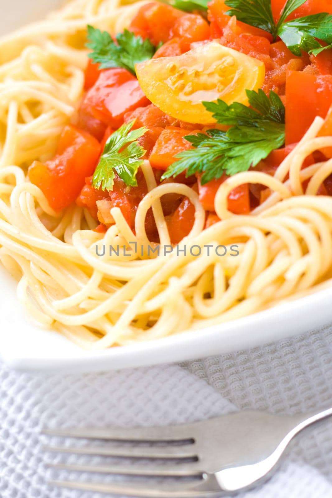 spaghetti with tomato sauce - pasta and italian cuisine recipes styled concept by Anneleven