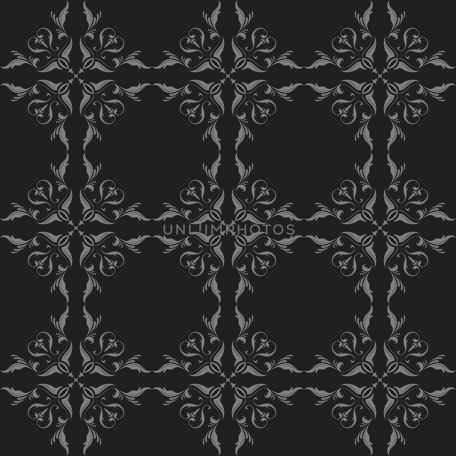 Vintage Royal Background in grey colors with Baroque, Rococo Style Pattern. Seamless Victorian Wallpaper with Beautiful Curl Shapes. Luxury Retro Ornament