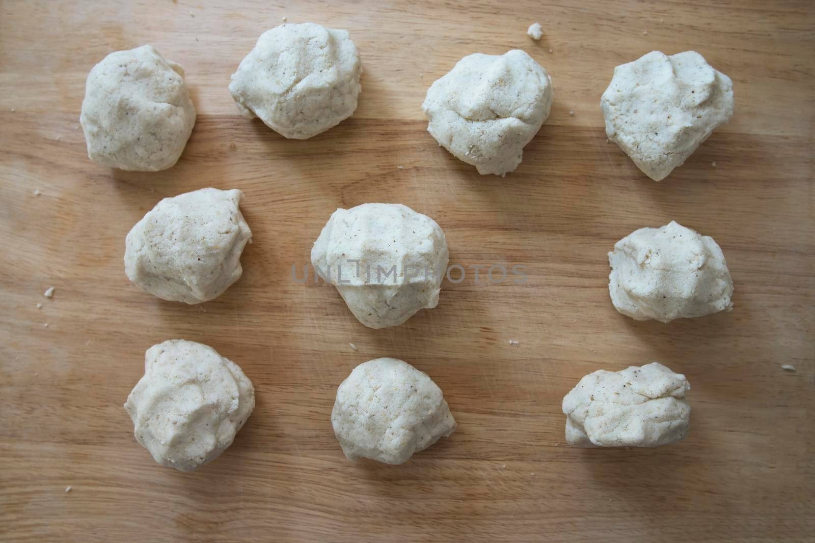 Dough balls made from harina masa flour for making corn tortillas.