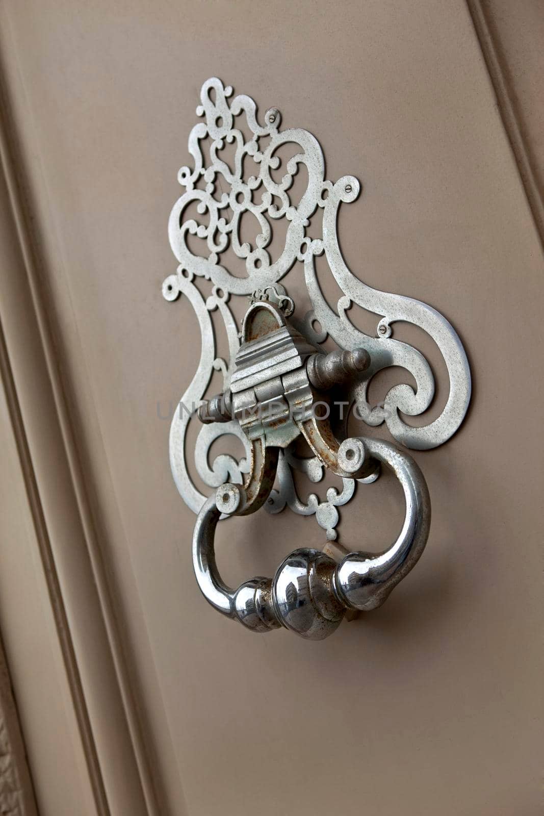 Bronze knocker on the door of a French mansion