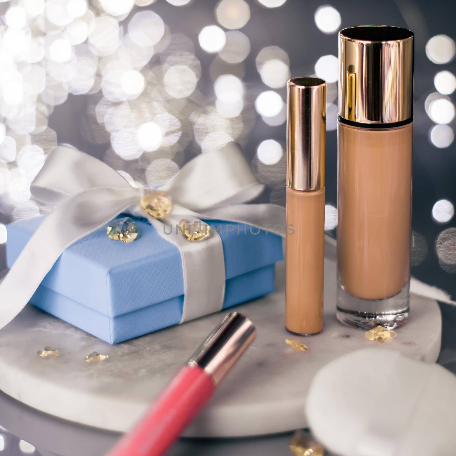 luxury make-up products as a gift - beauty, cosmetics and makeup styled concept by Anneleven