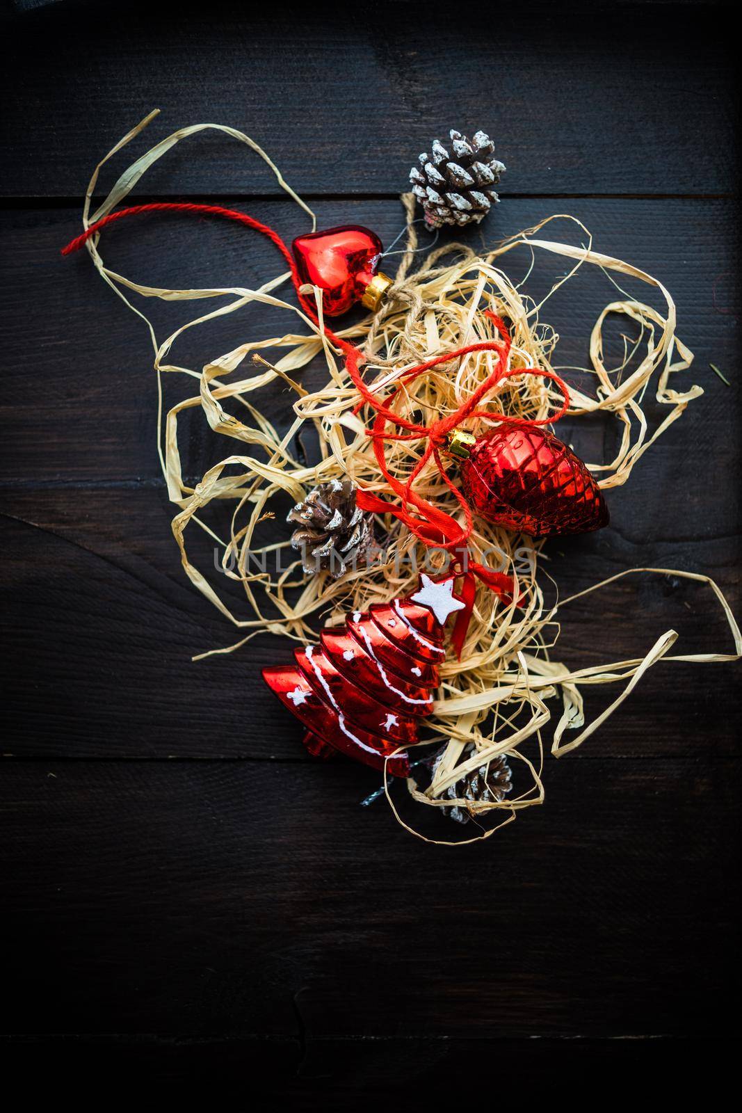 Christmas festive flatlay with gift boxes and decorations