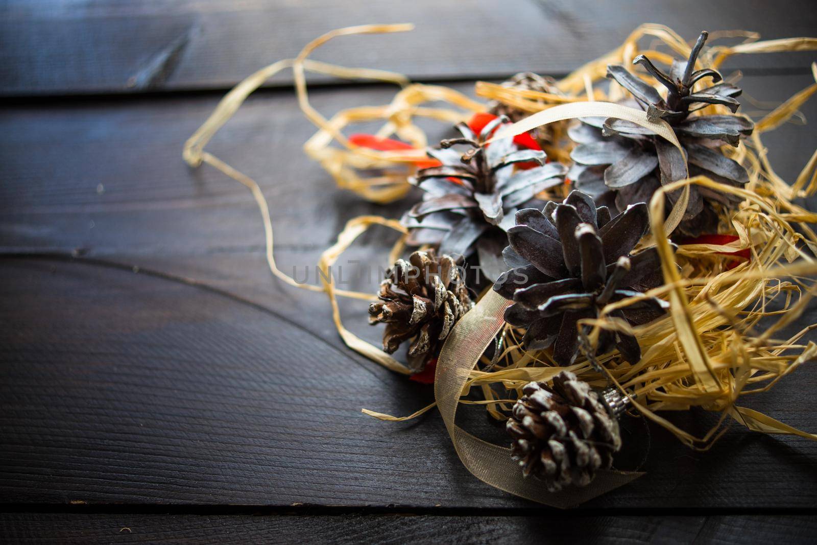 Christmas festive flatlay with gift boxes and decorations