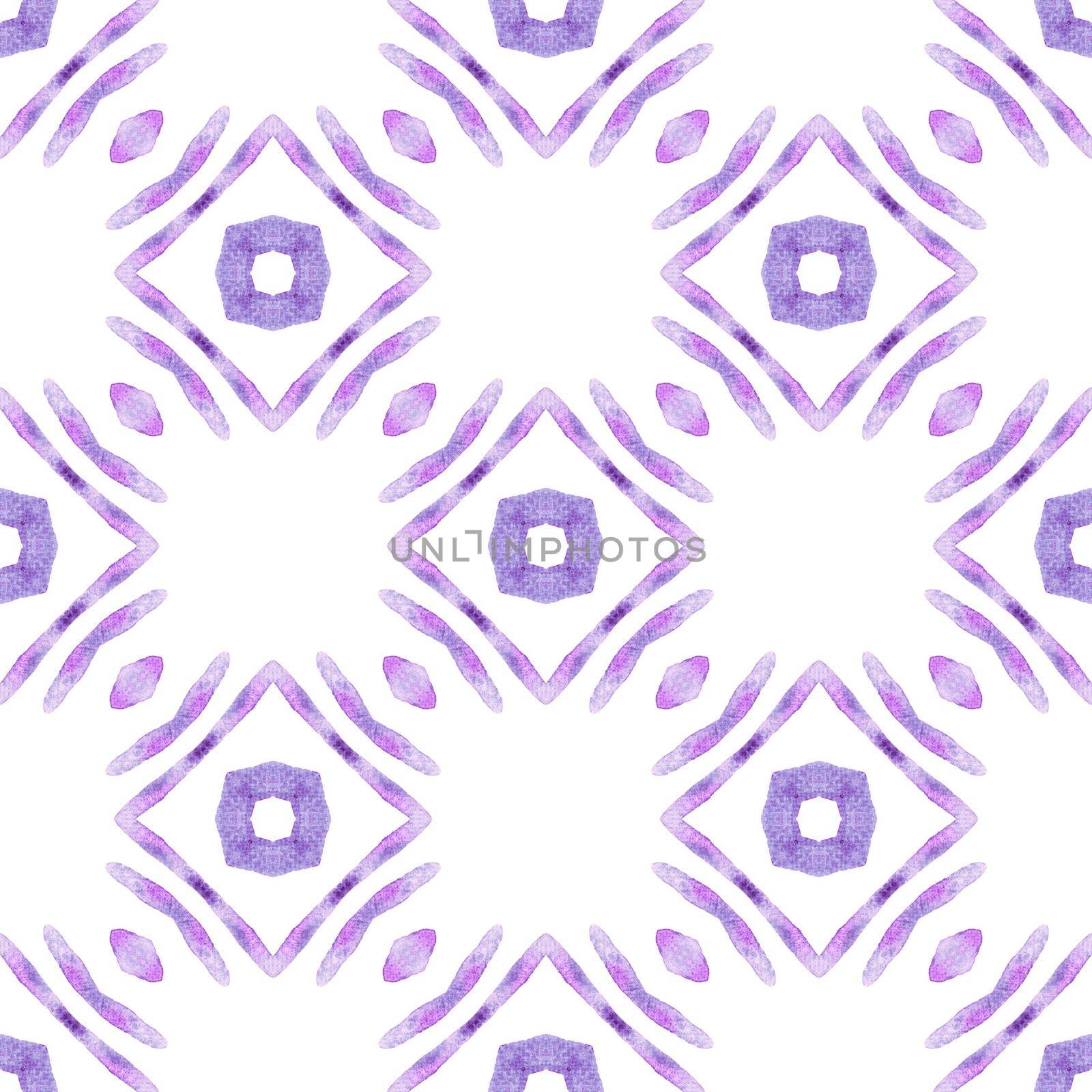 Chevron watercolor pattern. Purple magnetic boho chic summer design. Green geometric chevron watercolor border. Textile ready stylish print, swimwear fabric, wallpaper, wrapping.