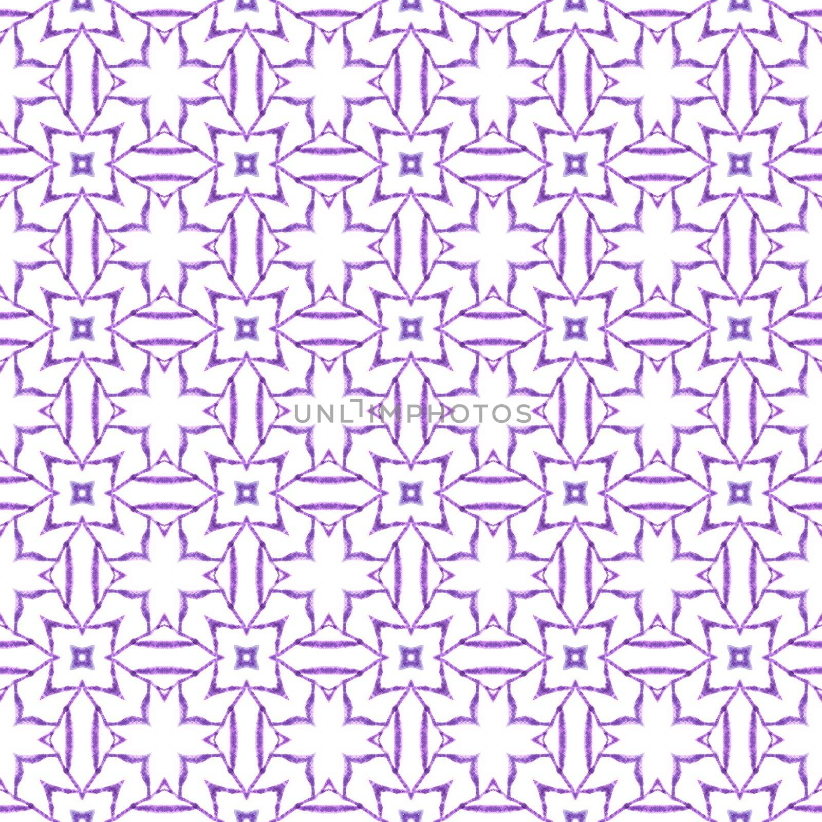 Ethnic hand painted pattern. Purple Actual boho chic summer design. Textile ready posh print, swimwear fabric, wallpaper, wrapping. Watercolor summer ethnic border pattern.