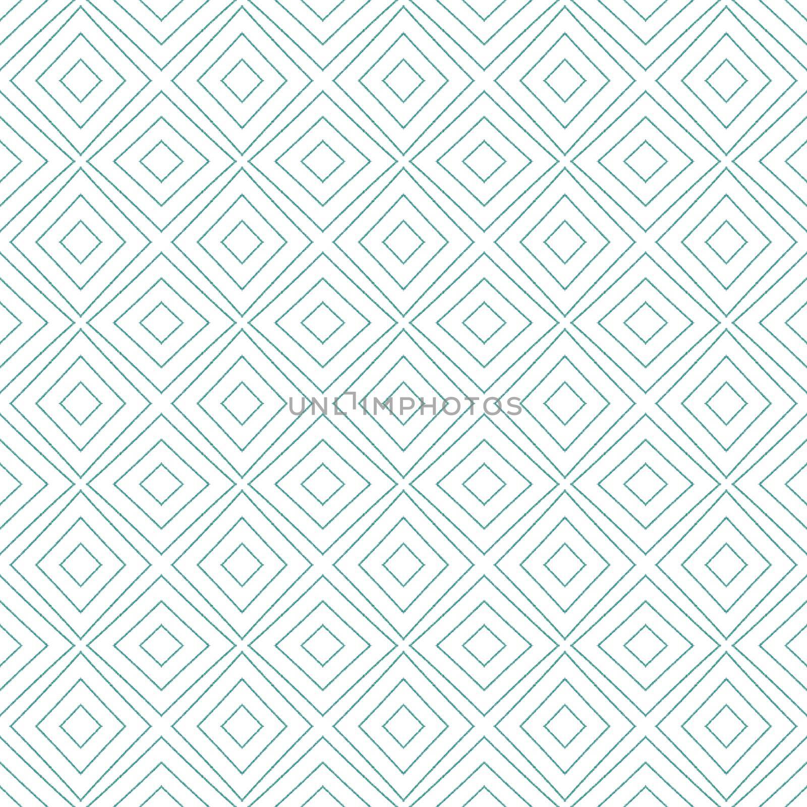 Striped hand drawn pattern. Turquoise symmetrical kaleidoscope background. Textile ready posh print, swimwear fabric, wallpaper, wrapping. Repeating striped hand drawn tile.