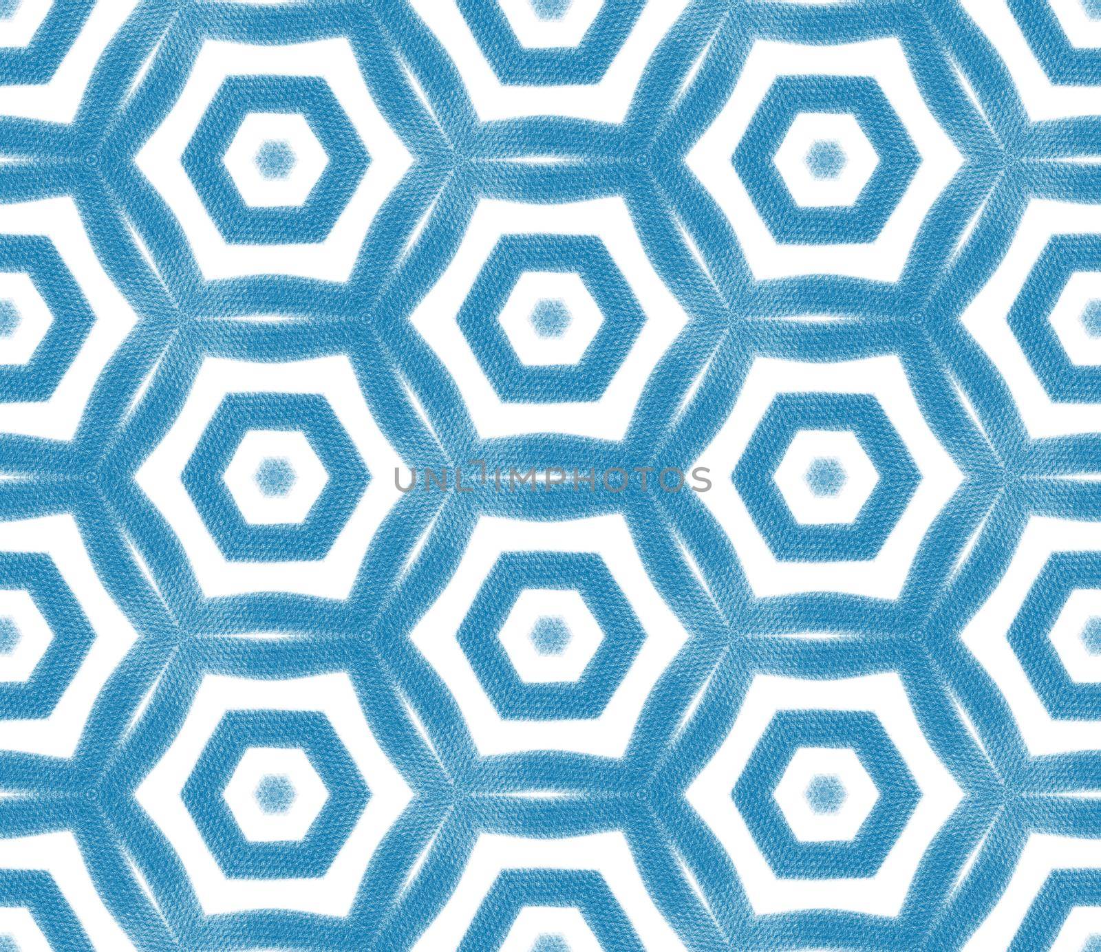 Medallion seamless pattern. Blue symmetrical kaleidoscope background. Watercolor medallion seamless tile. Textile ready terrific print, swimwear fabric, wallpaper, wrapping.