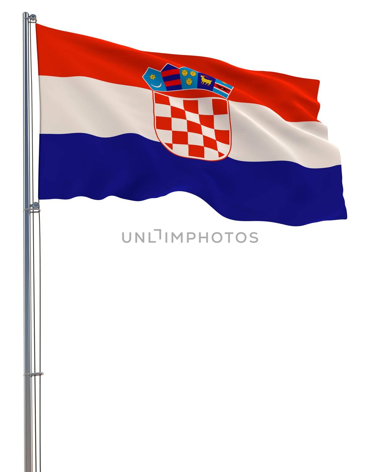 Croatia flag waving in the wind, white background, realistic 3D rendering by gladder