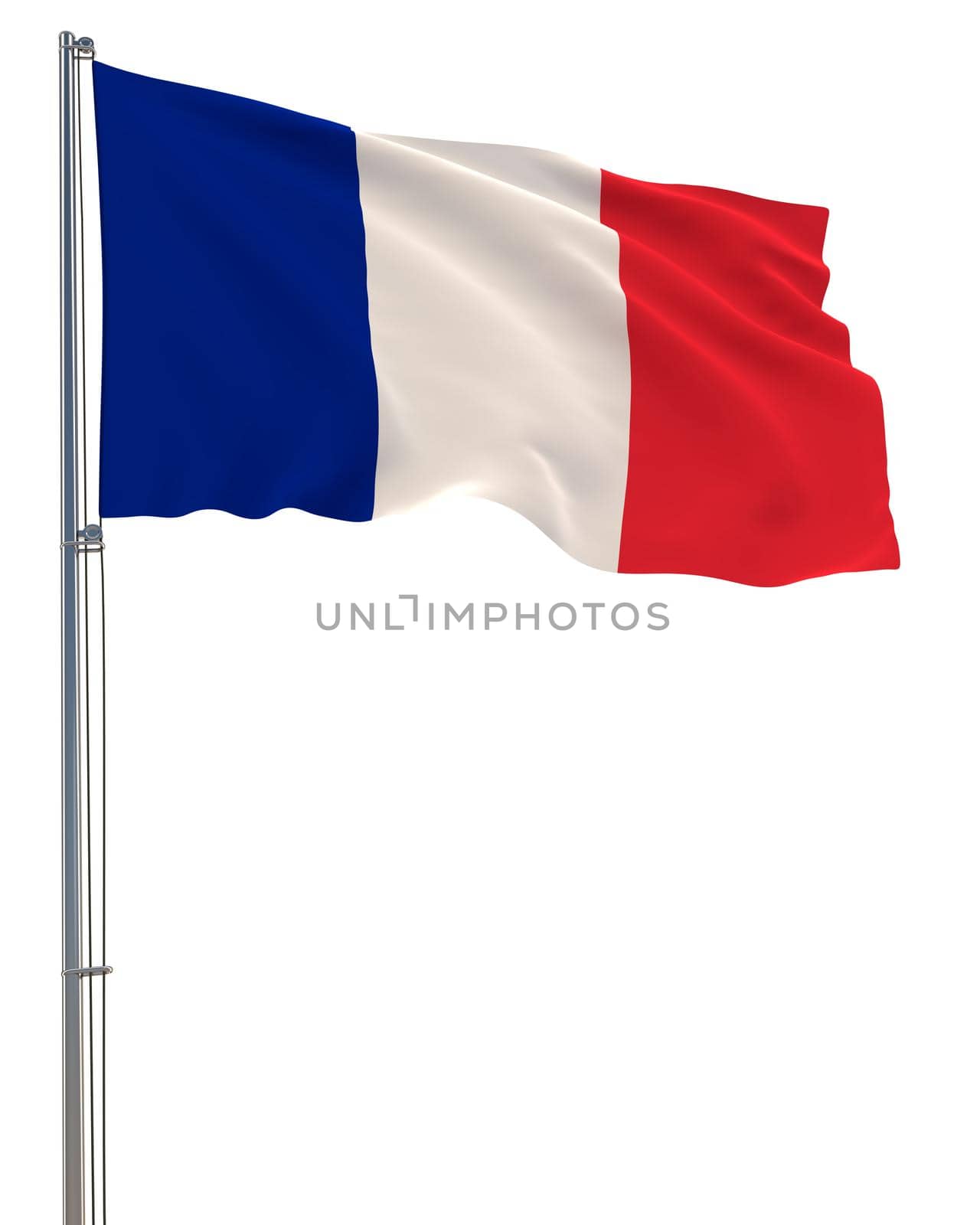 France flag waving in the wind, white background, realistic 3D rendering image