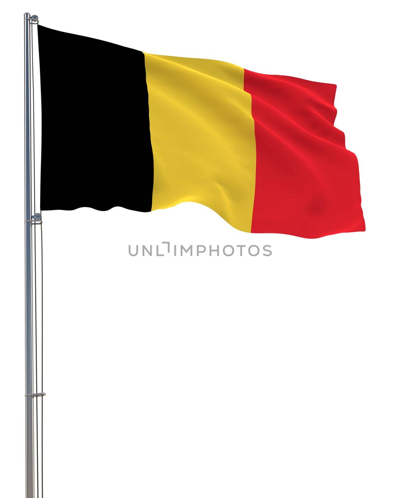 Belgium flag waving in the wind, white background, realistic 3D rendering image