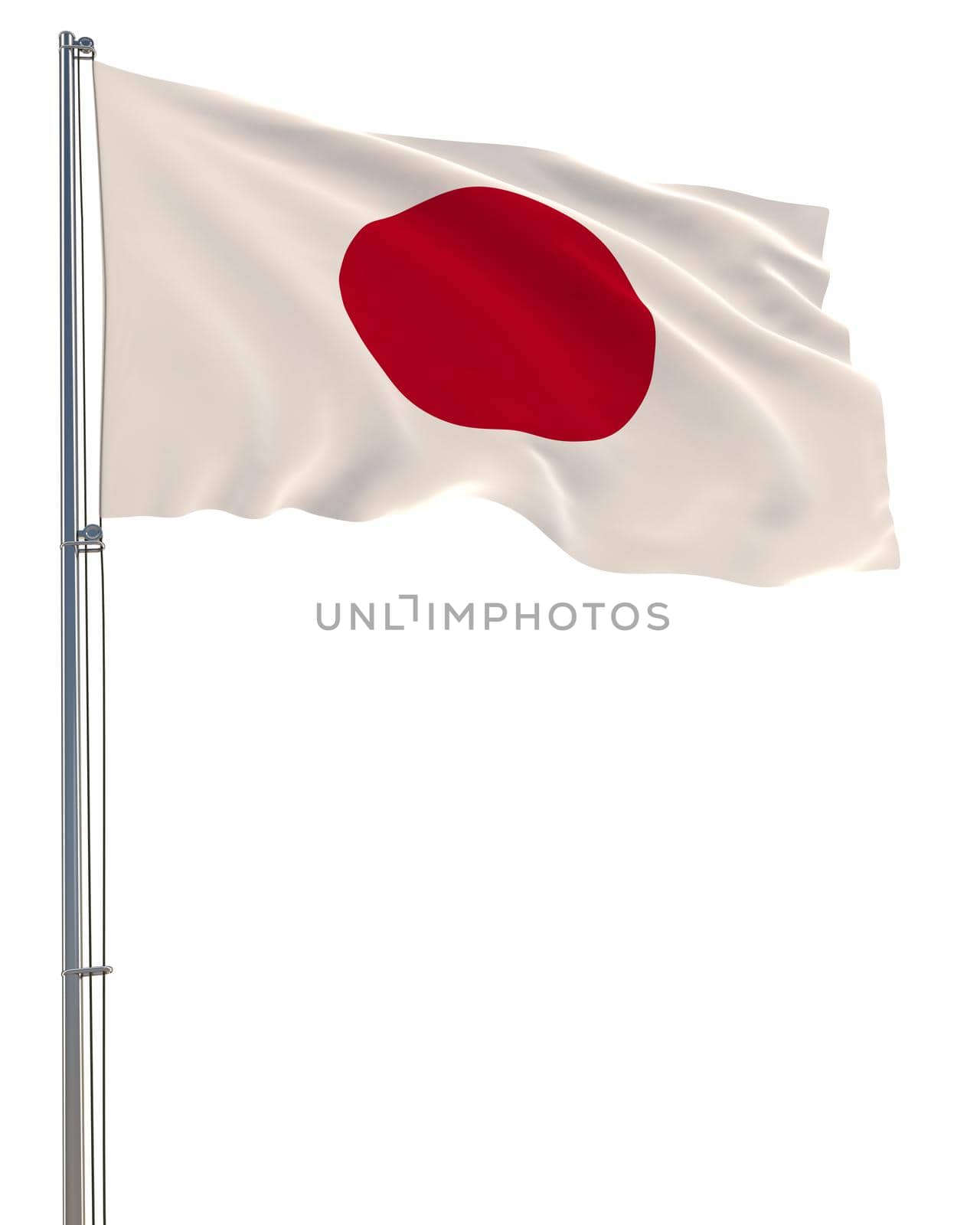 Japan flag waving in the wind, white background, realistic 3D rendering by gladder