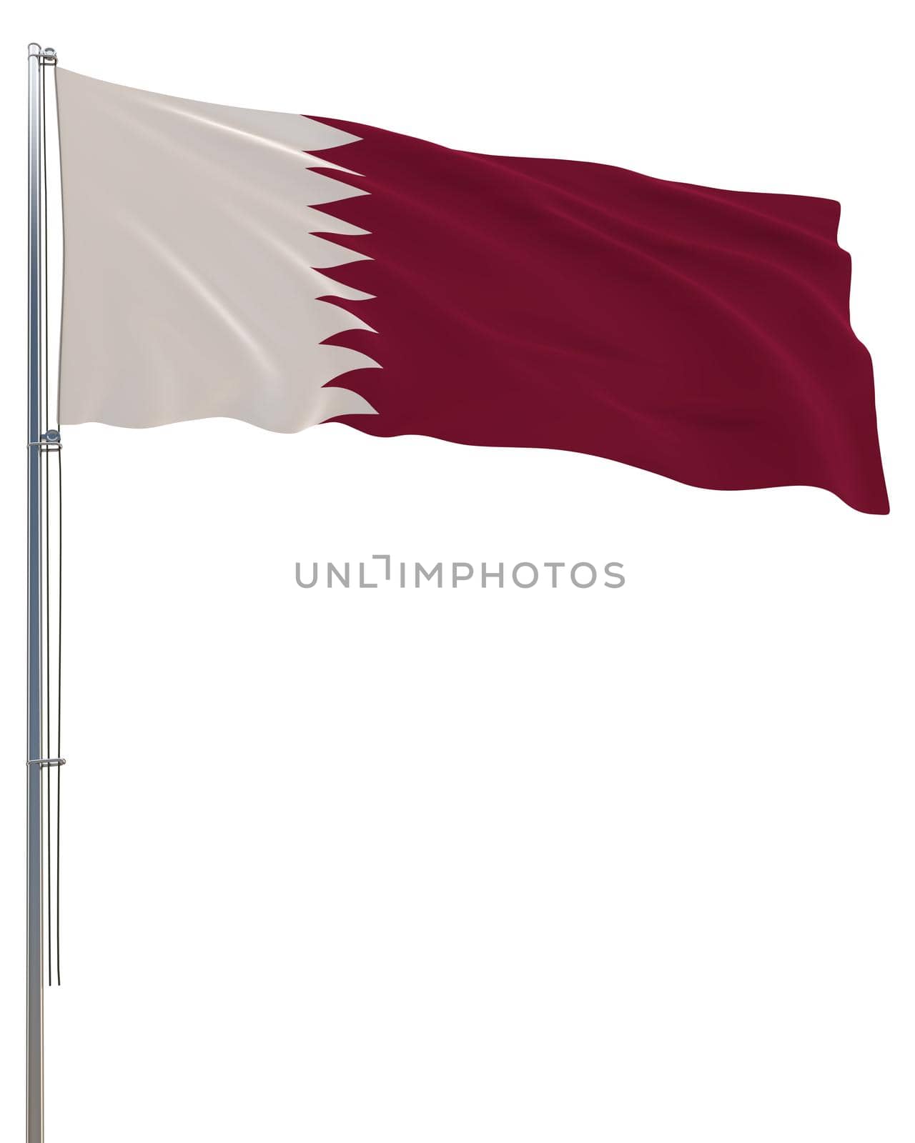 Qatar flag waving in the wind, white background, realistic 3D rendering by gladder