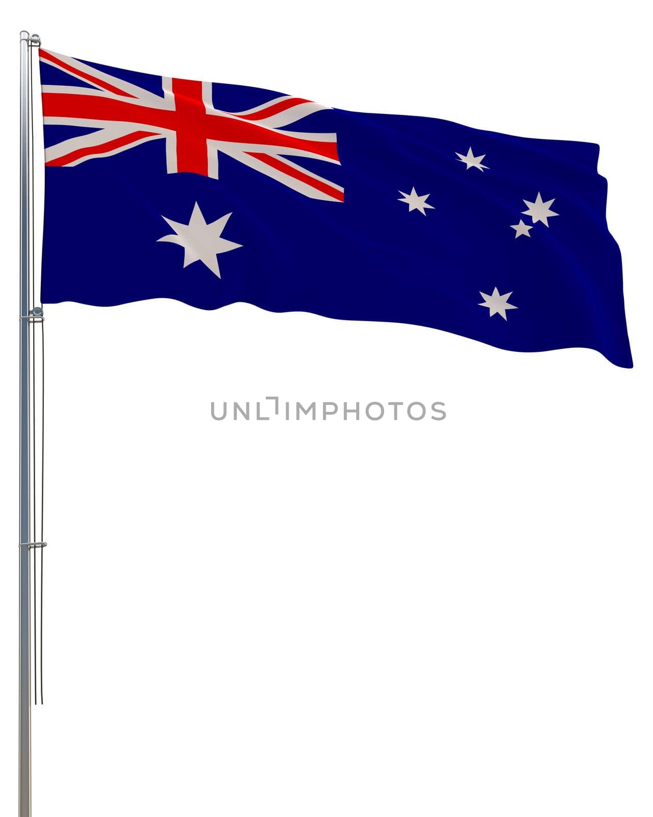Australia flag waving in the wind, white background, realistic 3D rendering by gladder