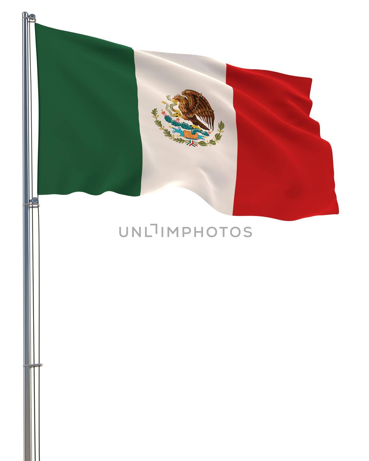 Mexico flag waving in the wind, white background, realistic 3D rendering image