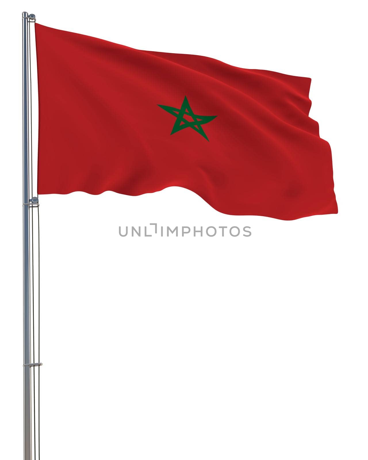 Morocco flag waving in the wind, white background, realistic 3D rendering by gladder