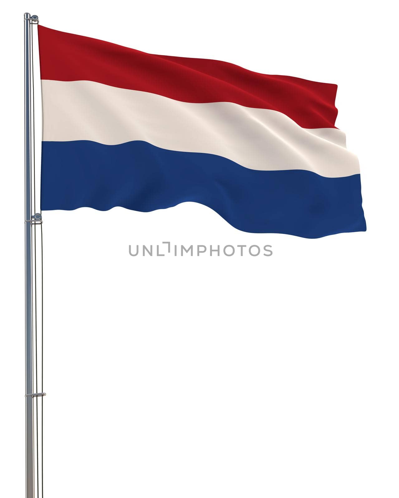 Netherlands flag waving in the wind, white background, realistic 3D rendering image