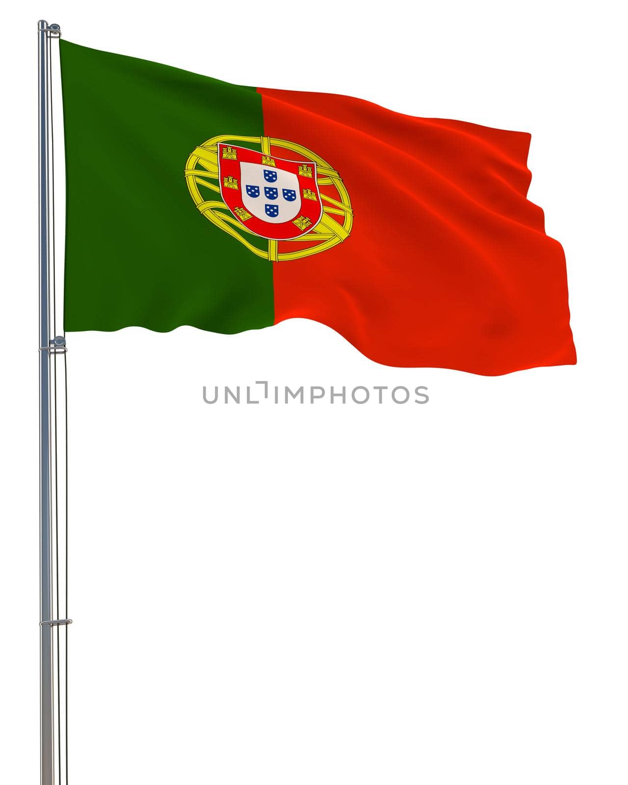 Portugal flag waving in the wind, white background, realistic 3D rendering by gladder