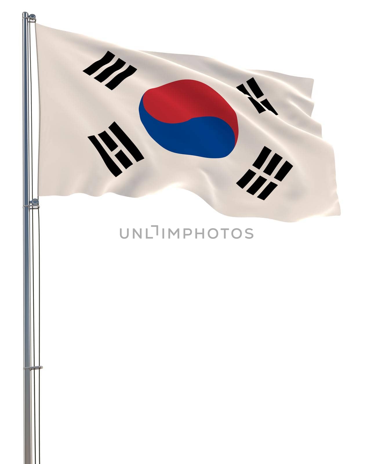 South Korea flag waving in the wind, white background, realistic 3D rendering image