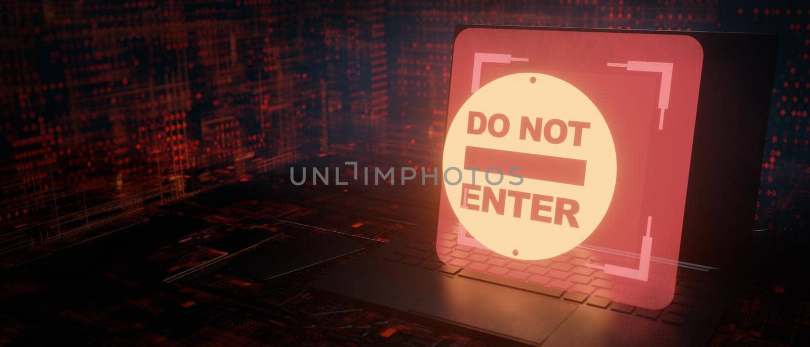 Do not enter sign glowing laptop 3D Render