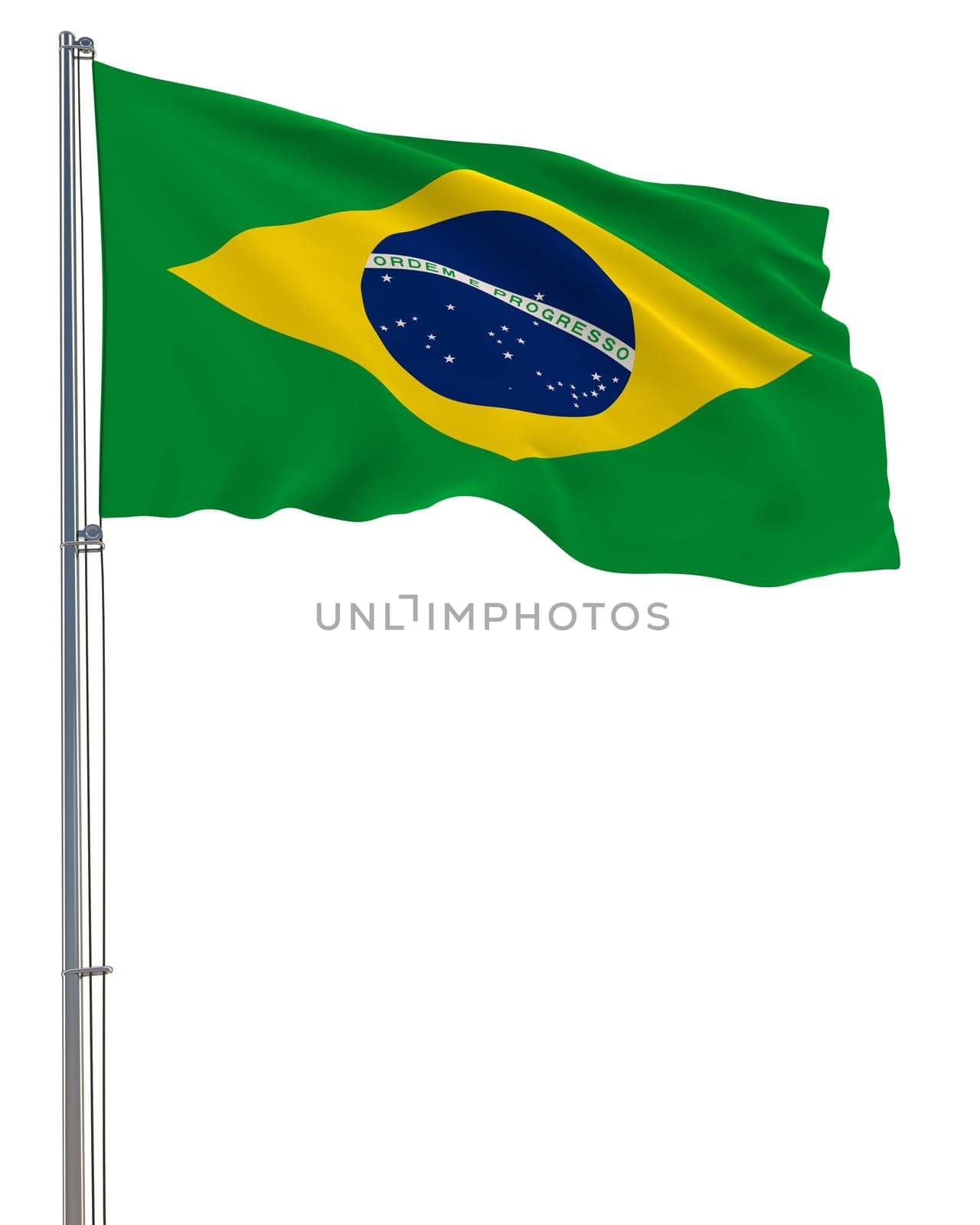 Brazil flag waving in the wind, white background, realistic 3D rendering by gladder